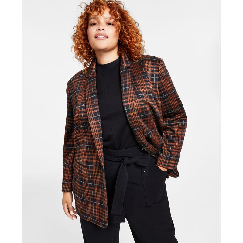 Bar Iii Plus Size Plaid Notch Collar Blazer